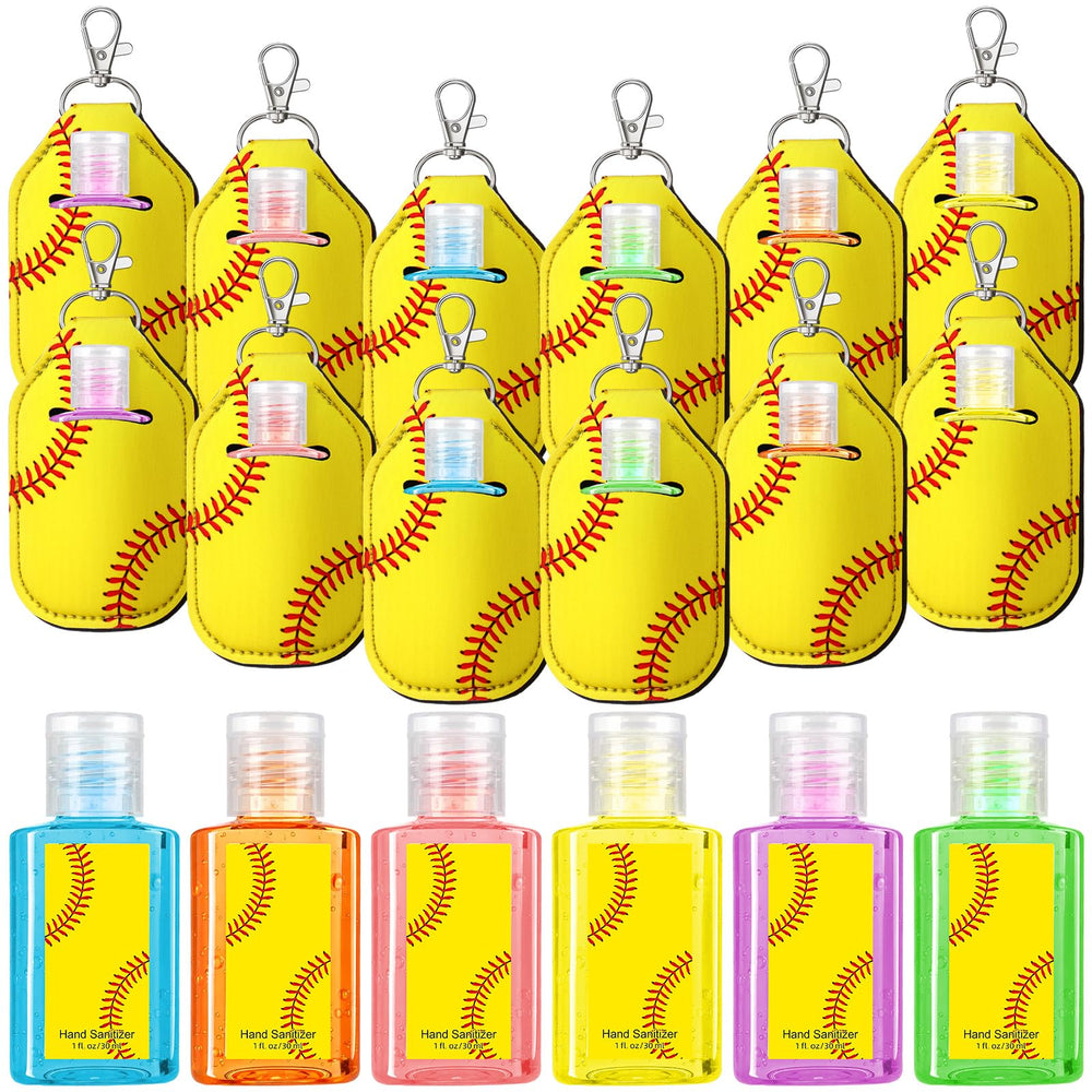 Frienda softball pink mini sanitizer with keychain holder for on-the-go team hygiene.