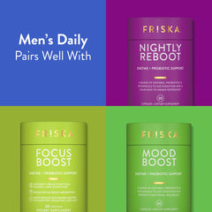 Friska daily enzymes B6 and B12 vitamins bottle signals energy and vitality