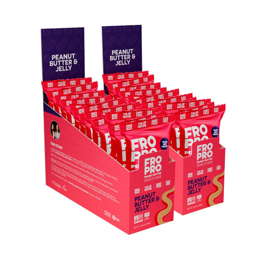FRO PRO PB&J plant protein bar packaging, ideal on-the-go protein boost.