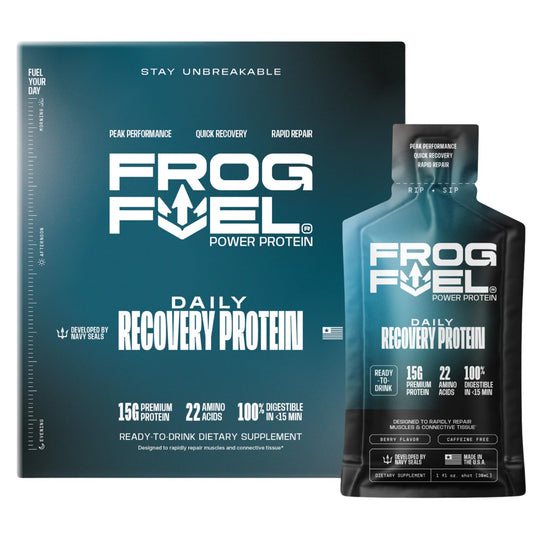 Frog Fuel Power Regular Protein Shot bottle delivering 15g protein for on-the-go fueling.