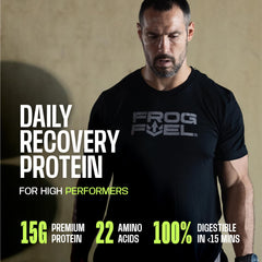 Frog Fuel Power Regular Protein Shot packets for quick post-workout nutrition on the move.