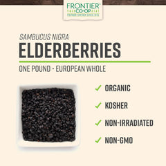 Frontier Co-op elderberries close-up of dried berries for tea and baking.