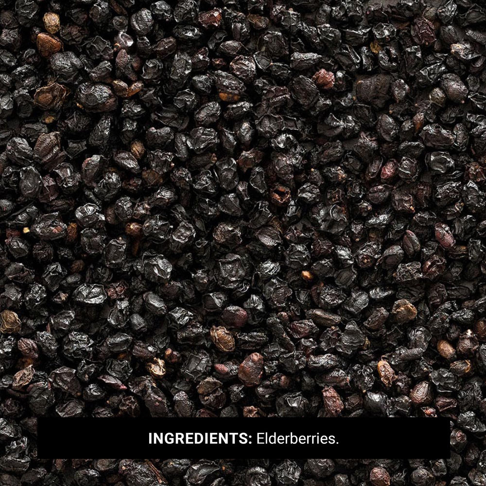 Frontier Co-op elderberries tea infusion-ready, adds tart flavor.