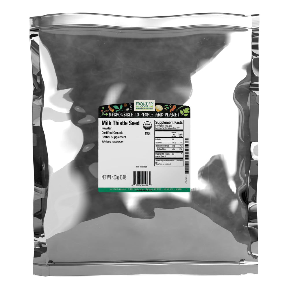 Frontier Co-op milk thistle seed powder in bulk bag; versatile for blends