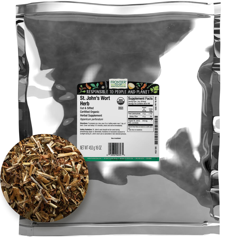 Frontier Co-op Saint John's Wort cut-sifted herb for DIY tea blends.