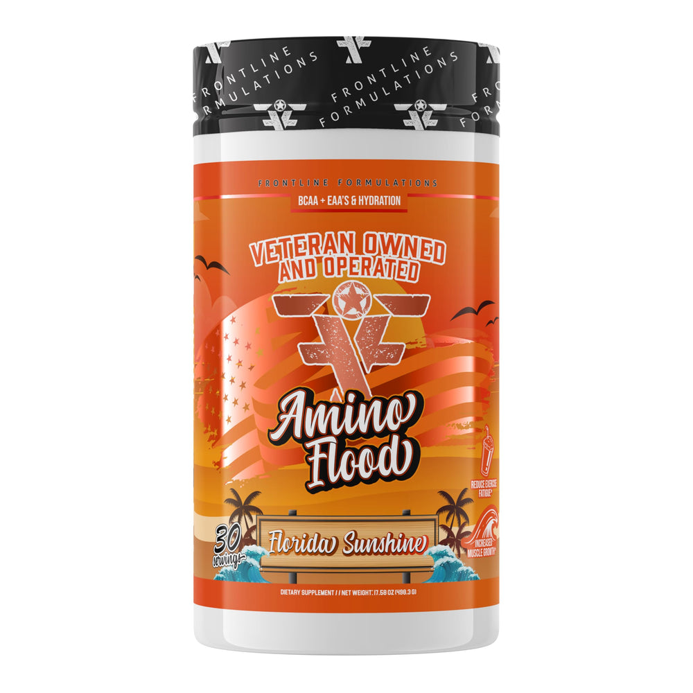 Frontline Formulations Amino Flood bottle for refreshing intra-workout hydration.