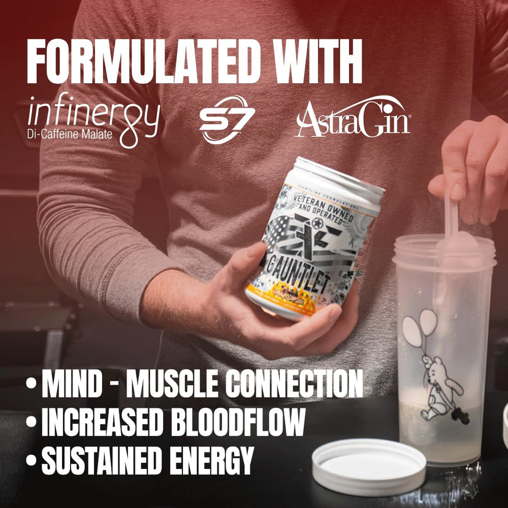 FRONTLINE FORMULATIONS Gauntlet scoop dispense shows convenient serving for intense workouts.