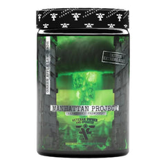 Frontline Formulations Manhattan Project bottle—sleek design for intense workouts and laser focus.