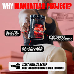 Manhattan Project product on desk—ready for pre-workout routine.