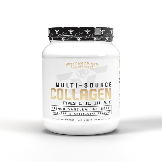 FRONTLINE FORMULATIONS Multi-Source Collagen bottle pour shows easy daily mixing and routine use