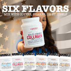 FRONTLINE FORMULATIONS Multi-Source Collagen glass jar near spoon signals premium sourcing and prep ease