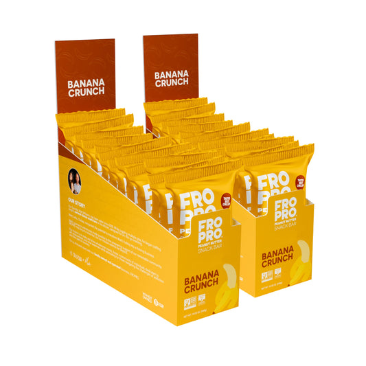 FRO PRO Banana Crunch bar front view for a quick high-protein snack on the go.