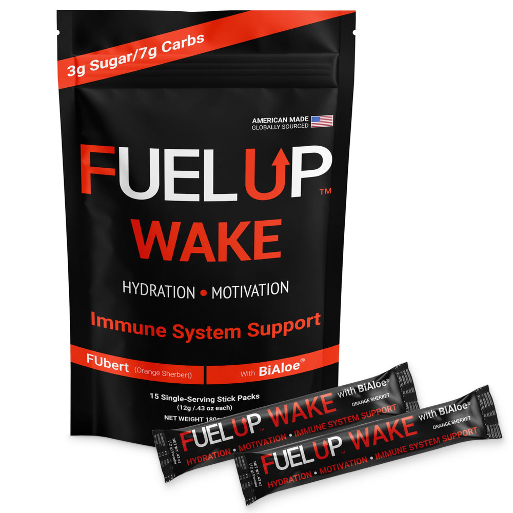 FU FUEL UP Wake orange sherbet stick pack ready to mix for a refreshing energy lift