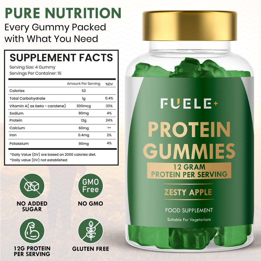 Gummies in a travel pouch for on-the-go protein with FUELE+.