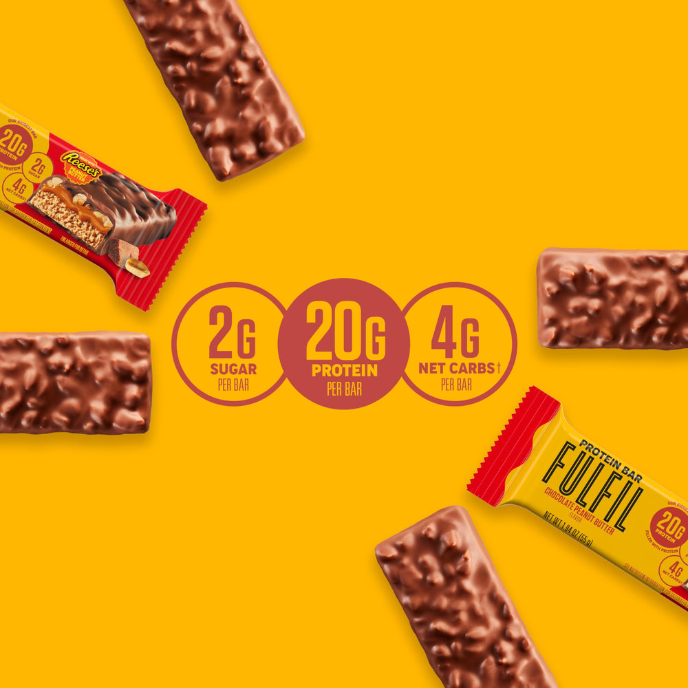 FULFIL bar beside desk and laptop, ideal quick office snack.