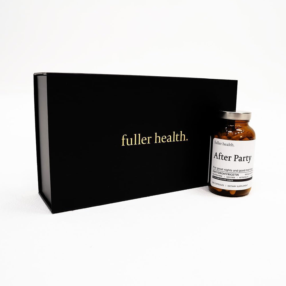 Morning light with Fuller Health After Party DHM bottle suggesting an energized start.