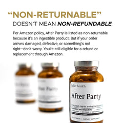 Fuller Health After Party glass bottle on table suggests premium formulation.