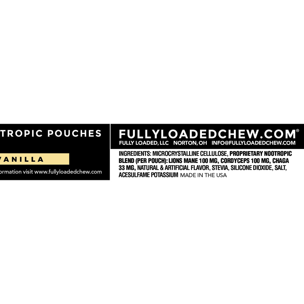 Fully Loaded Alpha vanilla pouch open shows 5-pack convenience for on-the-go use.