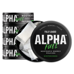 Fully Loaded Bullseye Alpha Fuel wintergreen can front shows compact energy boost on the go.