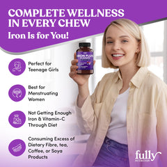 Fully Nutrition Iron Gummies vegan and gluten-free formula shown.