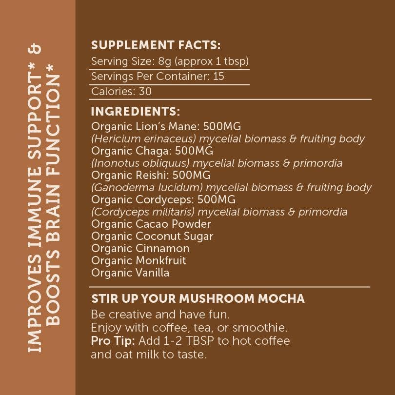 Fun Earth Mushroom Mocha cocoa-mix visuals evoking rich flavor
