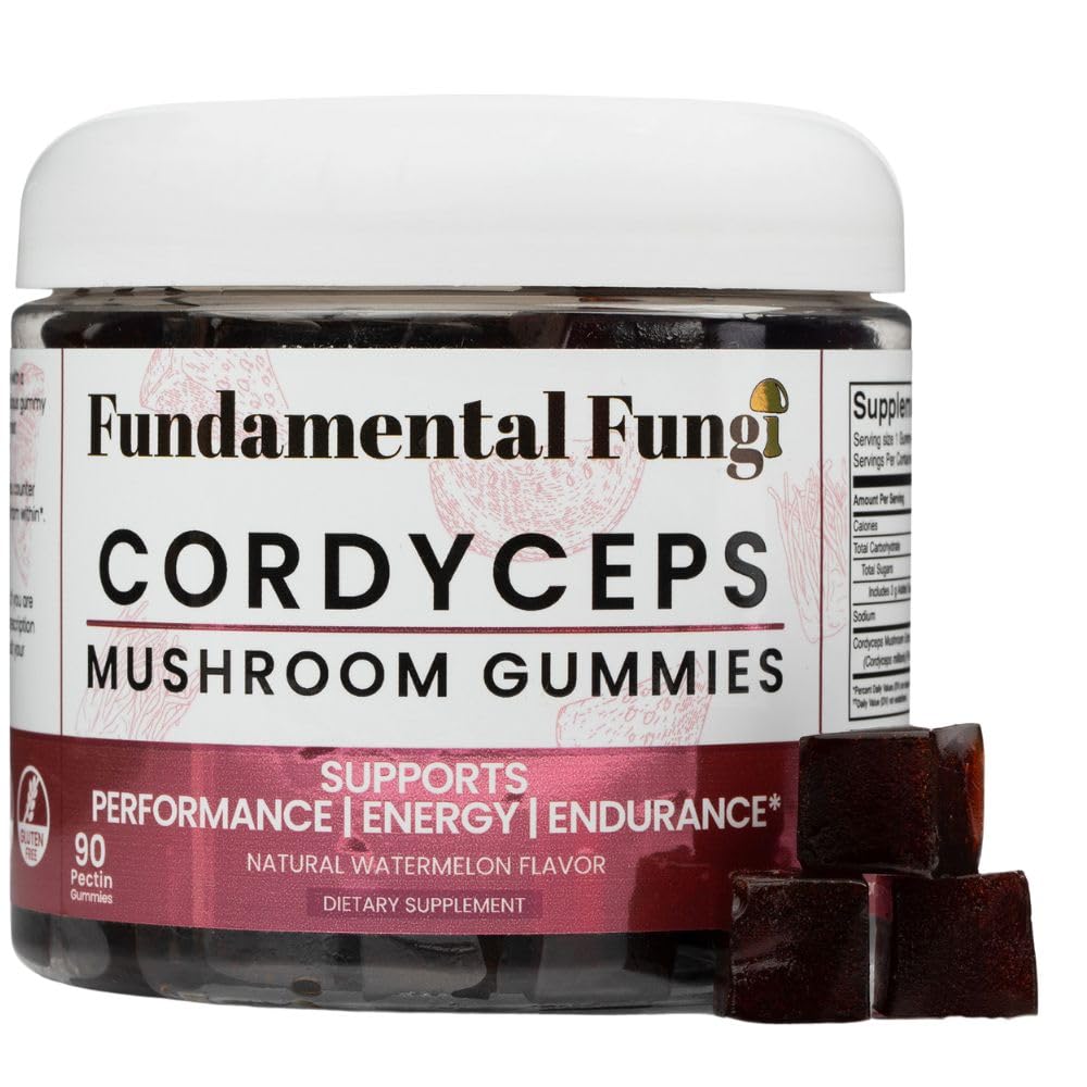 Fundamental Fungi Cordyceps Gummies watermelon jar offer a tasty energy lift