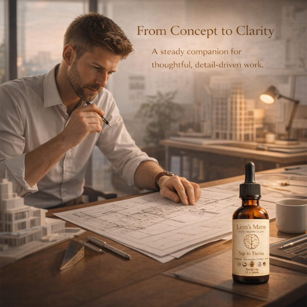 Dropper releasing tincture for quick focus during tasks.