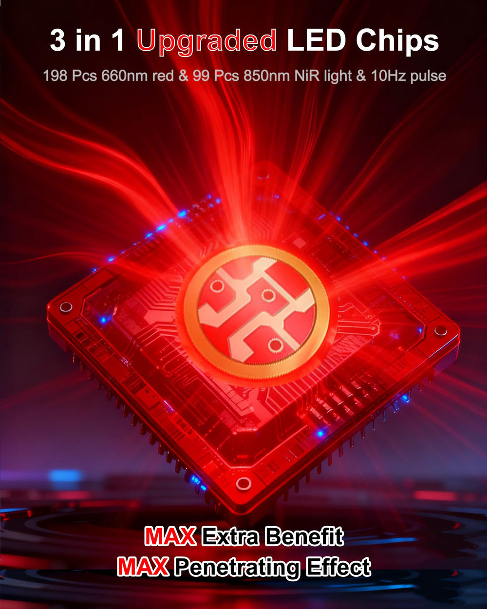 Furlove dual-wavelength therapy chip delivers 660nm and 850nm light for surface and deeper comfort.