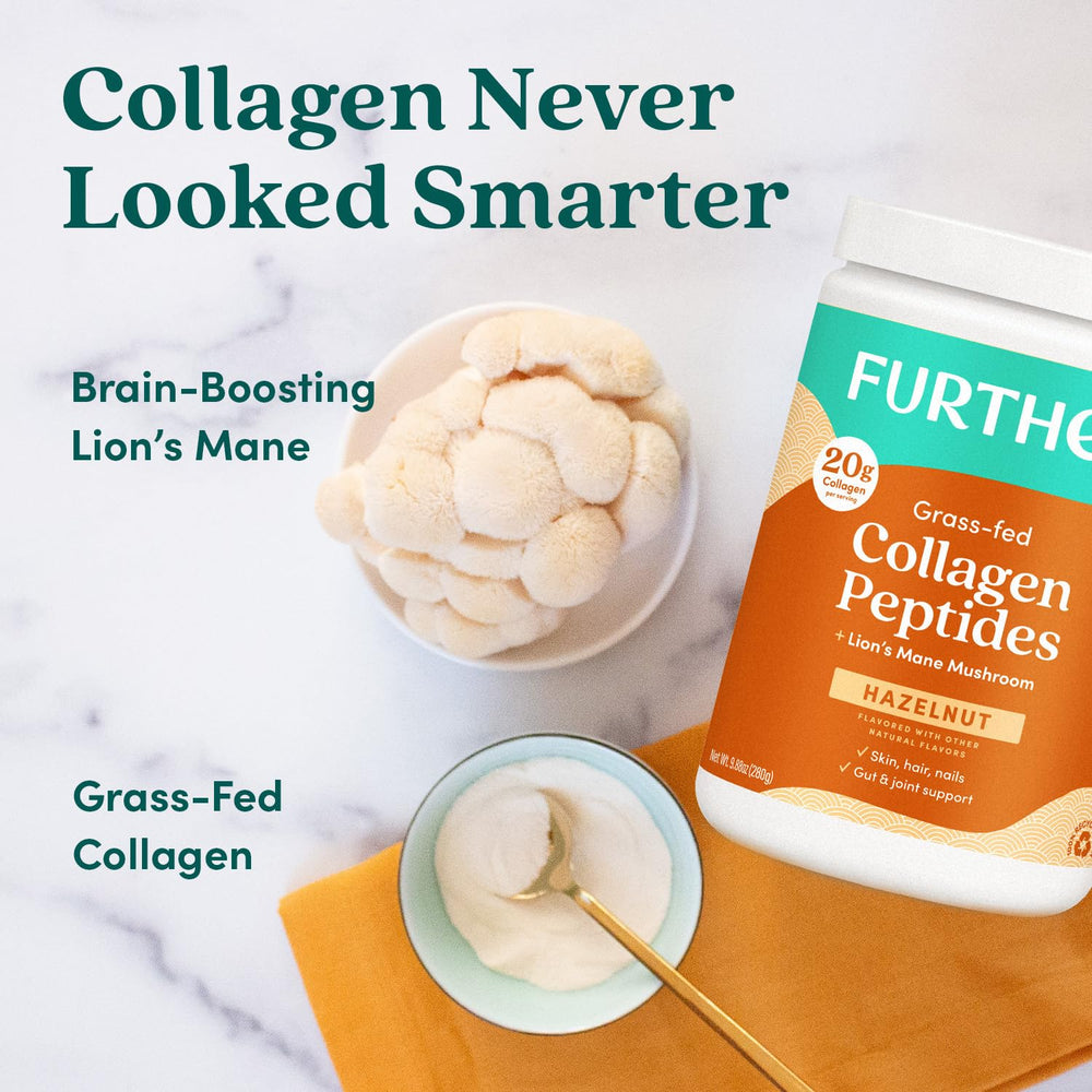 Further Food hazelnut collagen with Lion's Mane smoothie-serve blends into breakfast.