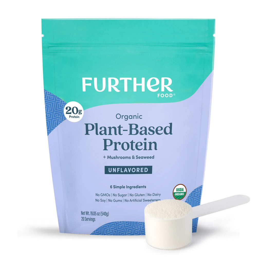 Further Food Organic Vegan Protein Powder unflavored packshot for versatile shakes.