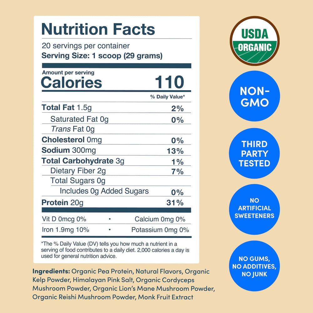 Further Food vanilla protein scoop highlights convenient serving for smoothies.