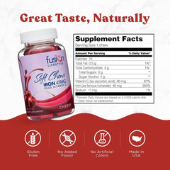 Fusion Lifestyle iron chews with vitamin C for absorption.