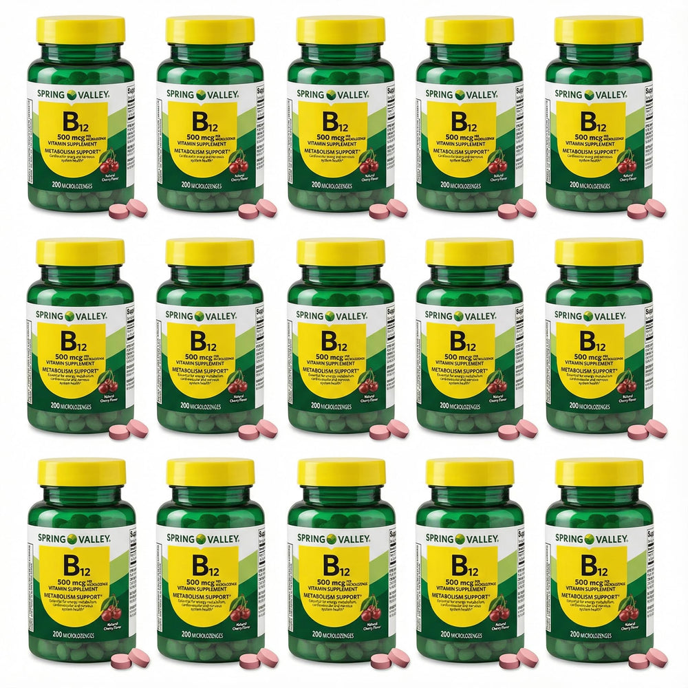 Fusion Shop Store B12 sublingual cherry bottle front showing 200 lozenges for daily energy support.