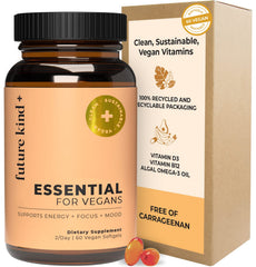 Future Kind 3-in-1 daily multivitamin bottle front supports energy and focus with citrus softgels.