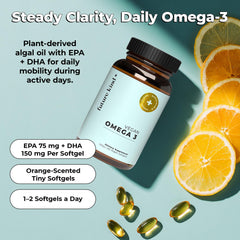 Close-up of Future Kind Omega-3 softgels with orange scent.