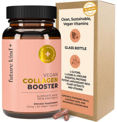 Future Kind Vegan Collagen glass bottle close-up for premium skincare support.