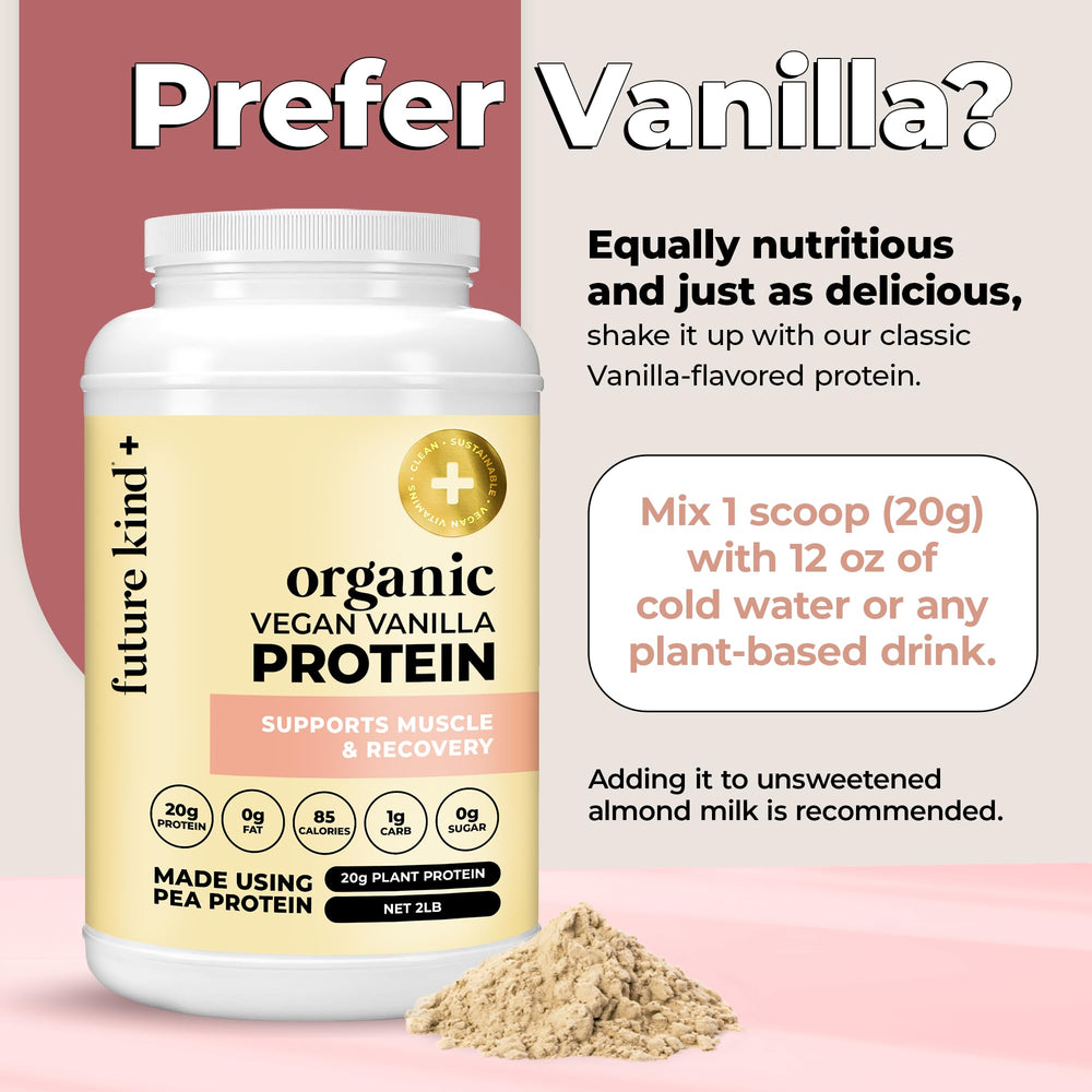 Future Kind vegan protein powder chocolate eco-pack highlights sustainable packaging