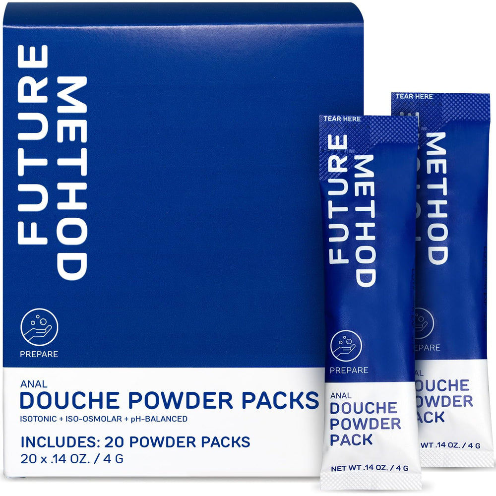 Future Method anal douche powder package, travel-ready for quick cleansing.