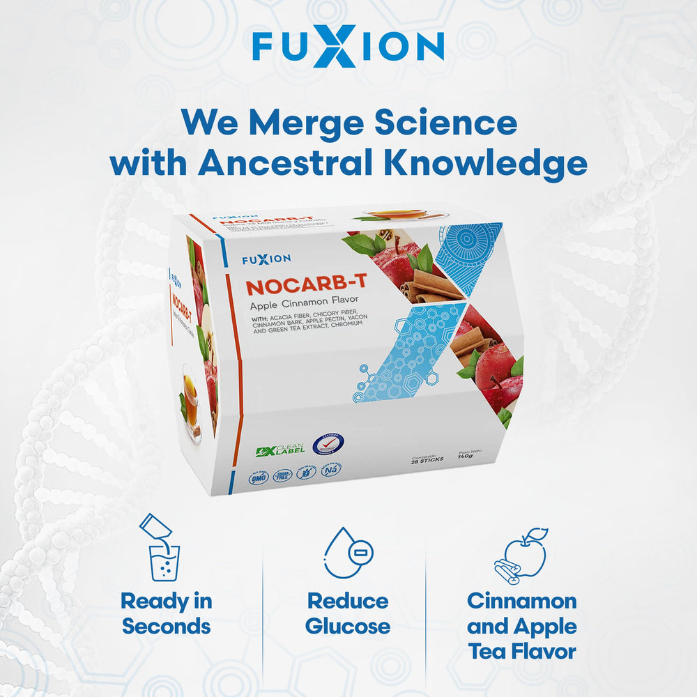 FuXion NoCarb-T detox tea sachets on a counter suggest quick brew.