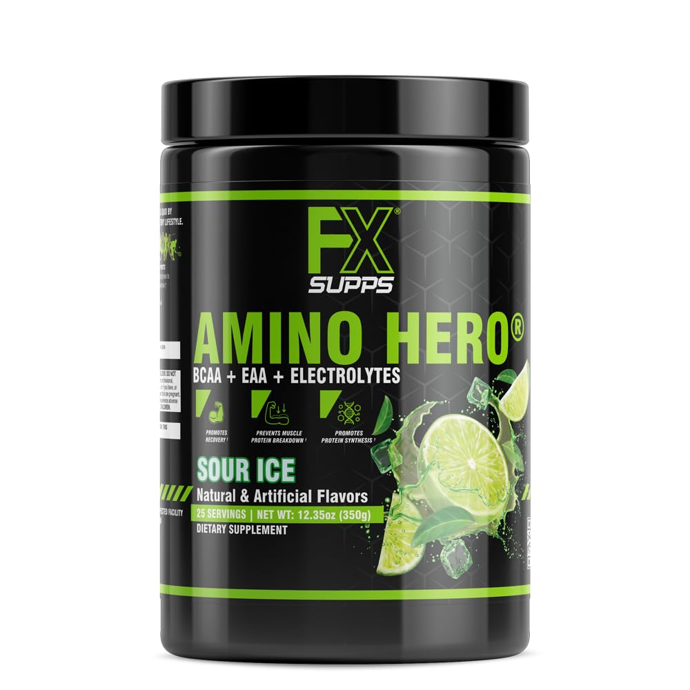FXSUPPS Amino Hero Sour Ice powder tub ready for post-workout hydration and recovery