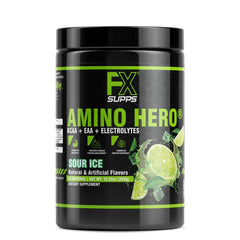 FXSUPPS Amino Hero Sour Ice powder tub ready for post-workout hydration and recovery