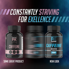 FXSUPPS caffeine pills product shot with clear dosing and packaging.