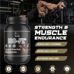 Glass of chocolate Iso-Fx shake after gym demonstrates creamy post-workout nutrition