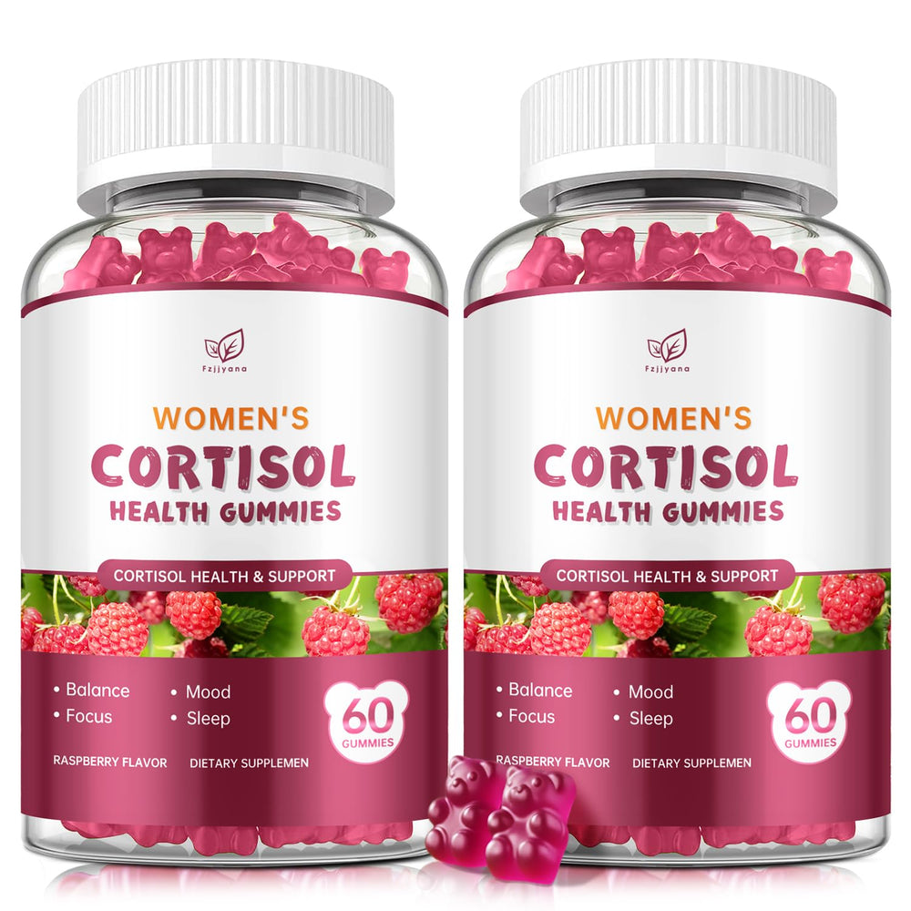 Fzjjyana Cortisol Gummies raspberry bottle for daily stress support.