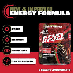 G Fuel Nightmare On Elm Street 2.0 canister back label with nutritional info and branding