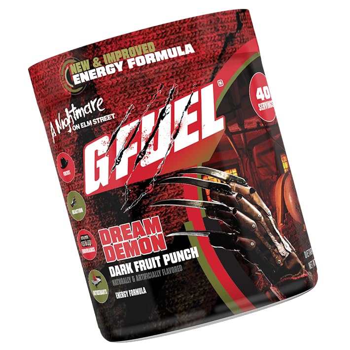 G Fuel Nightmare On Elm Street 2.0 ingredient label close-up with caffeine and vitamins