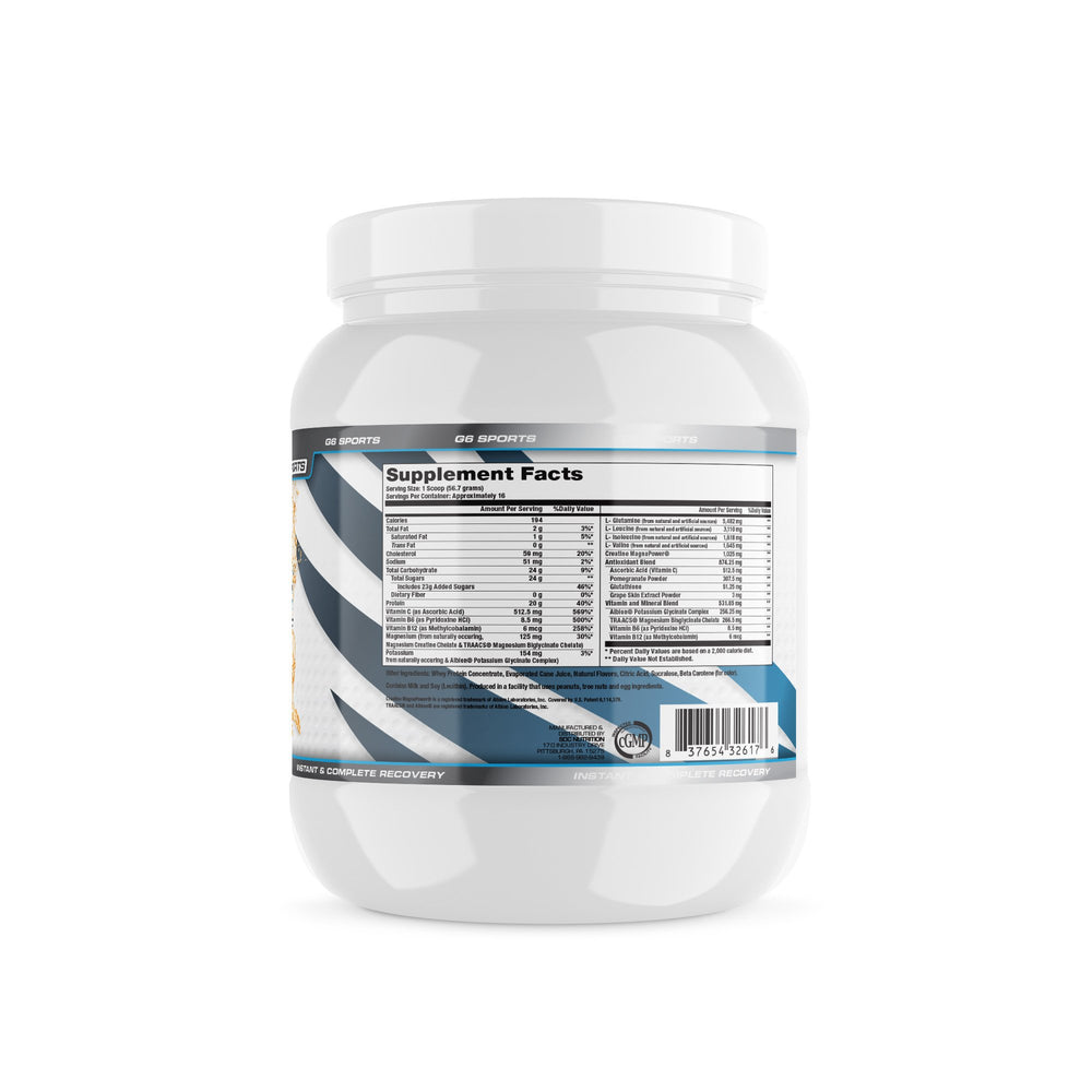 G6 Sports Replenish whey protein 20g supports muscle rebuilding