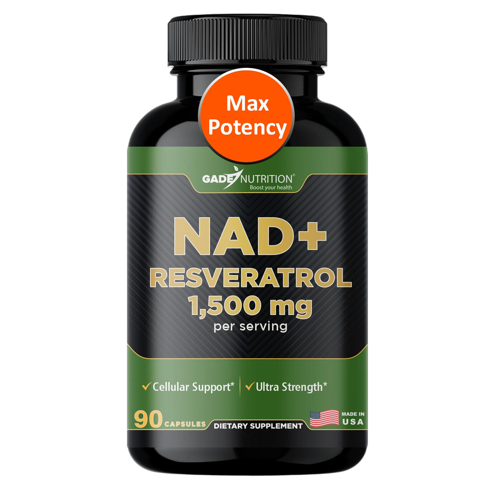 GADE Nutrition NAD+ with Resveratrol bottle pour for daily vitality.