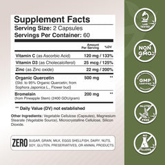 GADE NUTRITION quercetin ingredients panel with zinc vitamin D3 for immune support.