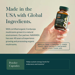 Gaia Herbs Adaptogen Performance cordyceps image emphasizes traditional adaptogenic mushroom